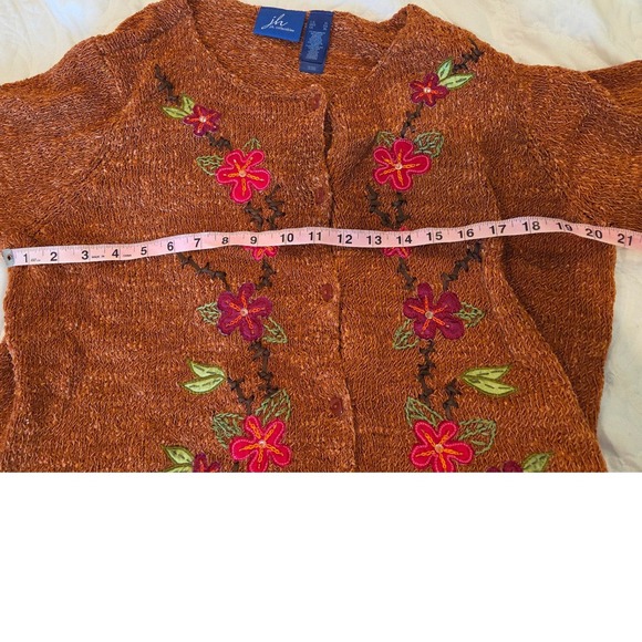 Rust Brown Floral Embroidered Knit Cardigan Boho Fall Vintage Vibe Size Medium - Picture 5 of 8